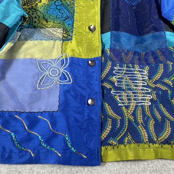 Marsh Landing Jacket Womens Medium Floral Embroidered Applique Patch Button up - Picture 7 of 15